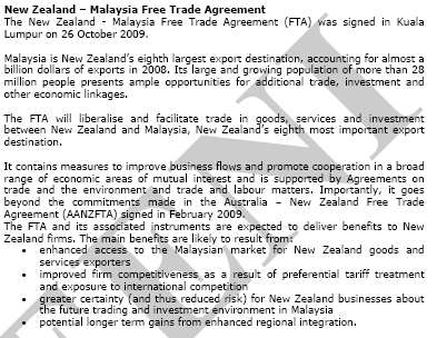 协议新西兰马来西亚